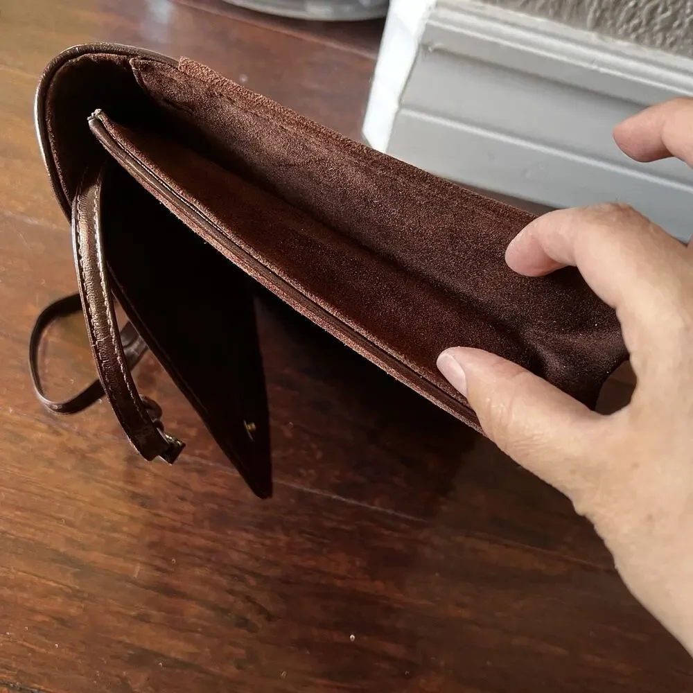 Scepi Women Purse Made In Italy Brown Leather Suede VTG Crossbody Shoulder Bag - Picture 6 of 12